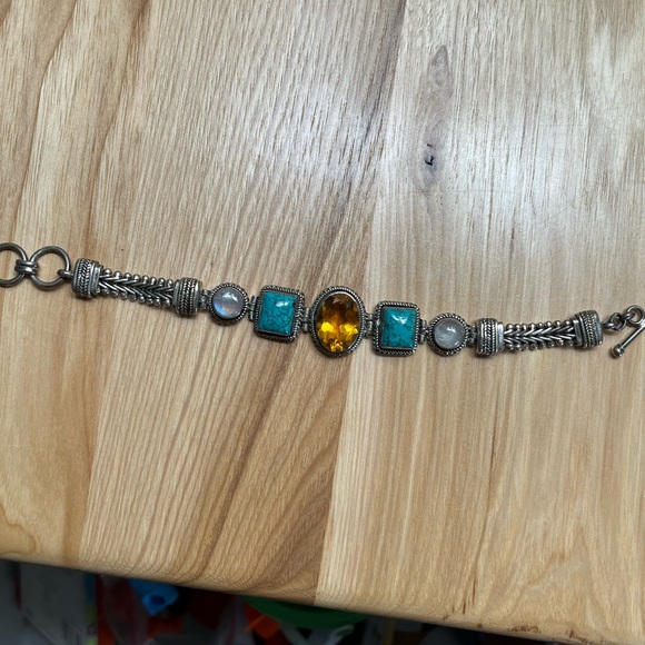 SS citrine turquoise and moonstone Bali style bracelet. - Picture 5 of 8